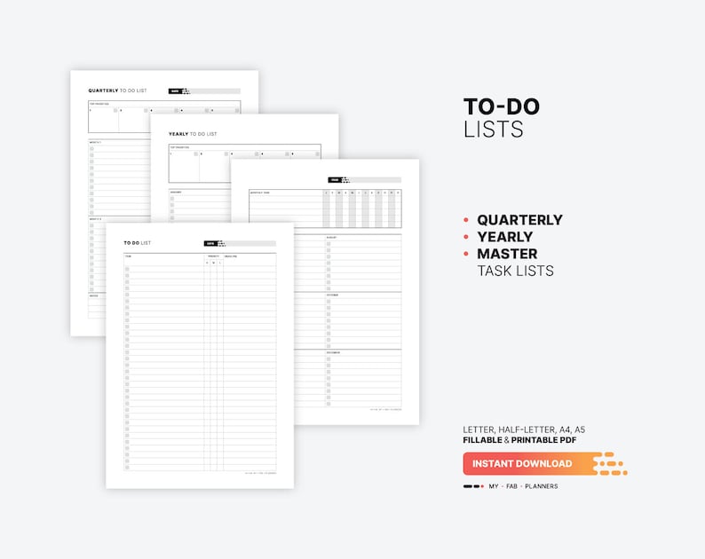 Things to Do Lists, Printable Daily, Weekly, Monthly Work at Home Task ...