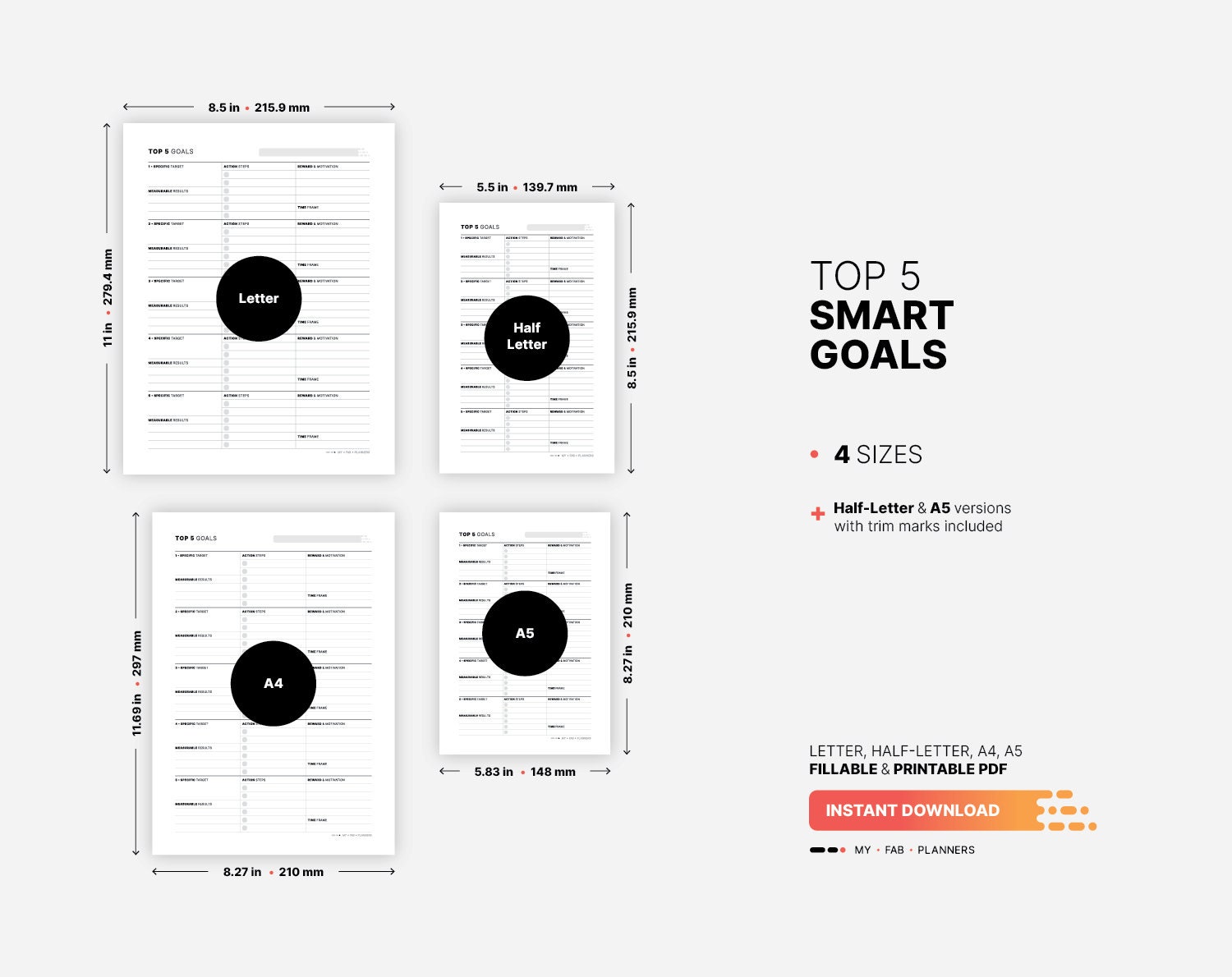 Top 5 SMART Goals With Action Plan Goal List & Setting Etsy