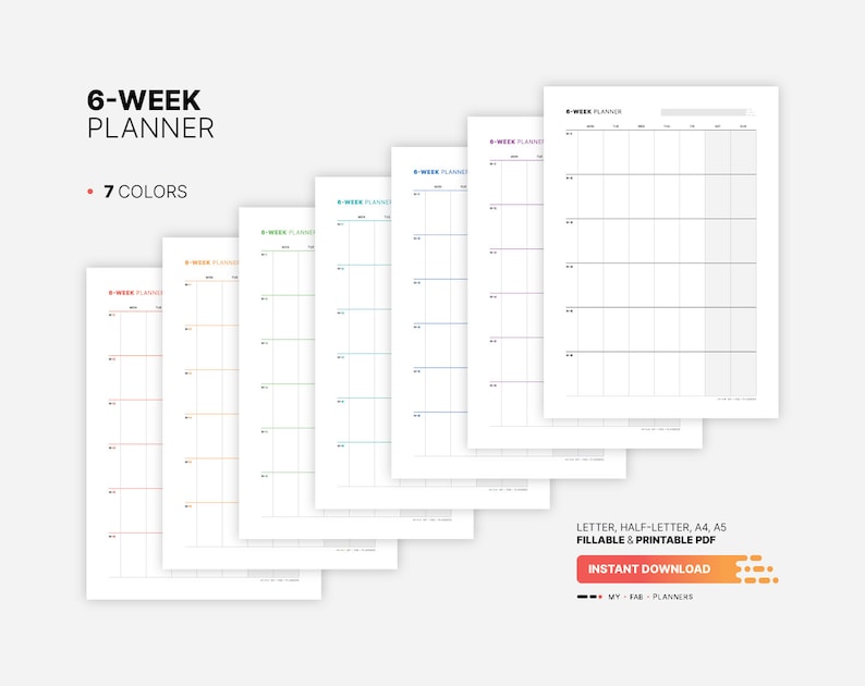 6-week Calendar, Planner, Fillable Work & Productivity Goal Tracker ...