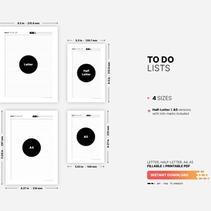 4 Paper Sizes: US Letter (8.5 x 11 in), US Half-Letter (5.5 x 8.5 in), A4 (210 x 297 mm), A5 (148 x 210 mm) for Things To Do List Template, Printable Daily, Weekly, Monthly, Quarterly, Yearly Task Management, Fillable Checklist Tracker, Simple PDF