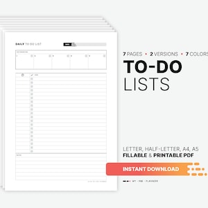 Things To Do Lists, Printable Daily, Weekly, Monthly Work at Home Task Management, Fillable ADHD Organization Checklist Tracker PDF Template