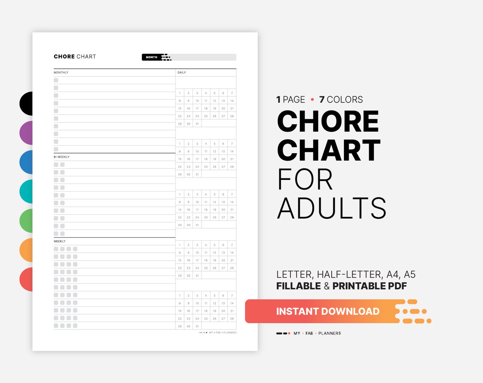 Chore Chart for Adults, Fillable Daily and Weekly List Sheet, Checklist ...