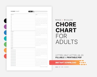 Adult Chore Chart, Fillable Weekly Checklist (PDF Template)