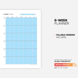 6-week Calendar, Planner, Fillable Work & Productivity Goal Tracker ...