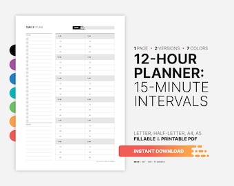 15-minute Daily Planner Printable Work Schedule Chart - Etsy