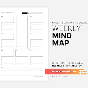 Wöchentlicher Mind Map Planer, ausfüllbare Vision Board Aufgabe, Aktionsplan Vorlage, Arbeits-Produktivitätsziele und To-Do-Manager