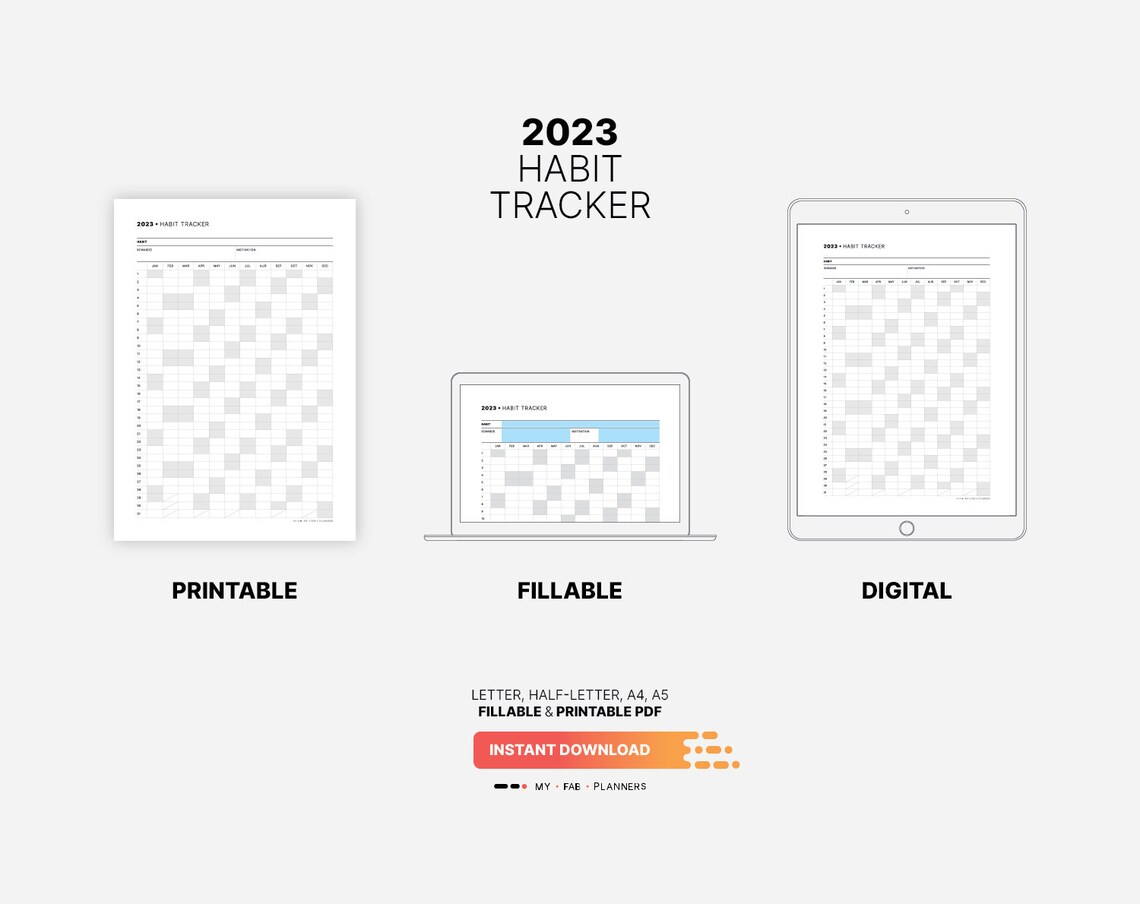 2023 Habit Tracker Calendar Printable Life Goal Annual Chart Etsy