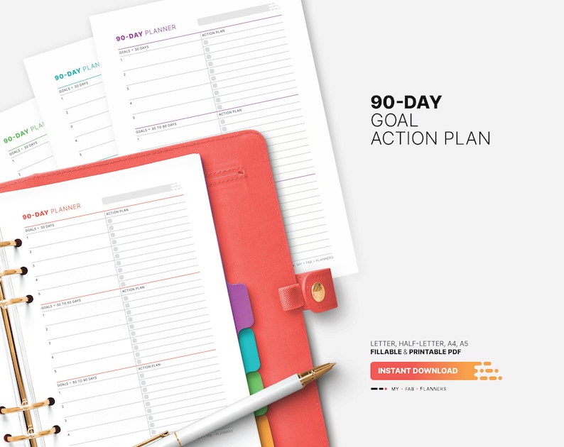 90-day Goal Action Plan, Fillable Goal Setting Worksheet, Chart List ...