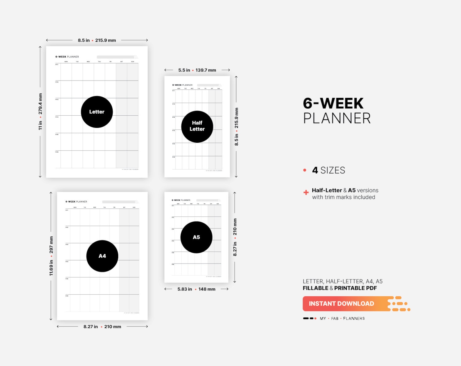 6-week Calendar, Planner, Fillable Work & Productivity Goal Tracker ...