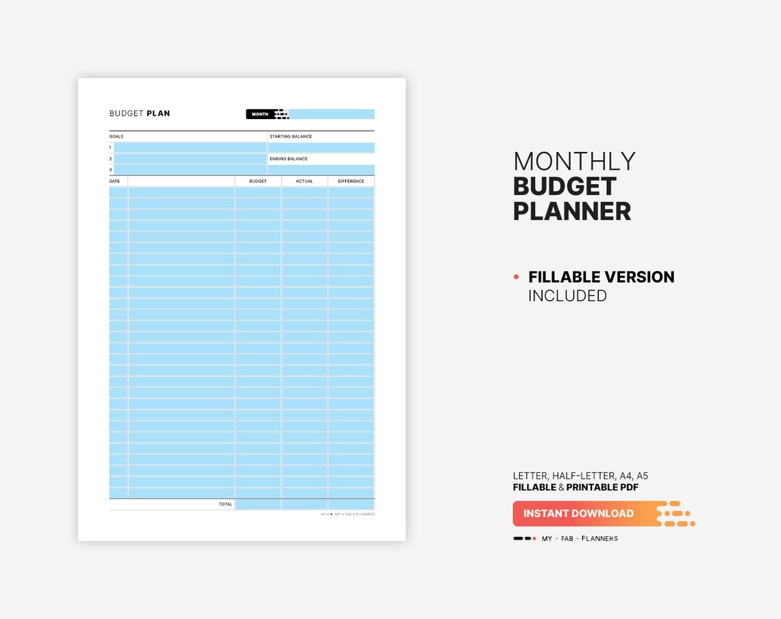 Monthly Budget Planner, Fillable Financial Sheet Template, Finance ...