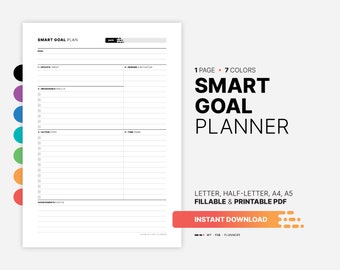 SMART Goal Planner, Fillable Action Plan, Reward, Goals Achieved List & Setting Printable Worksheet, Journal, Letter, A4, A5 PDF Template