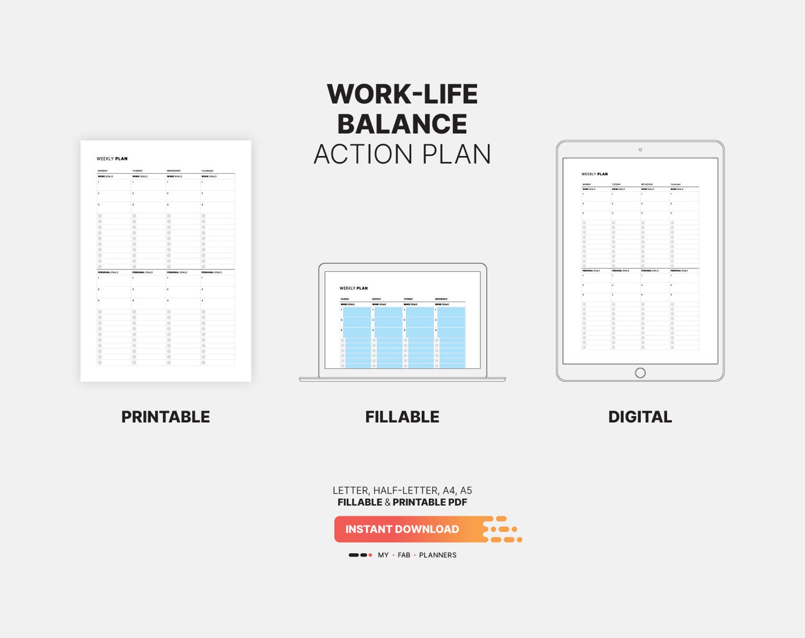 Weekly Work-life Balance & Action Plan, Goal Setting Log, Fillable To ...