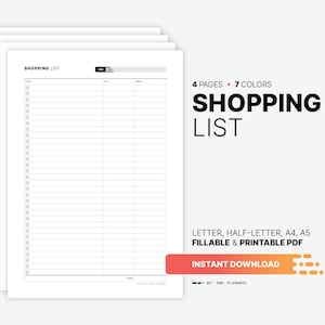 Shopping List, Printable Home Checklist Planner, Fillable Family, Christmas, Food, Grocery, Holiday, Online Wishlist, Simple PDF Template