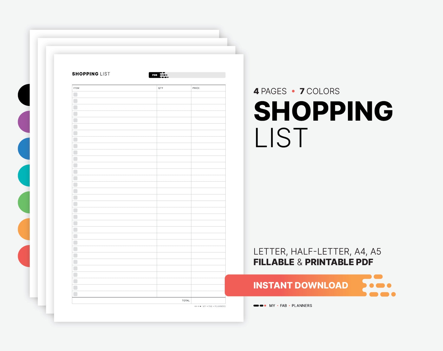 Shopping List, Printable Home Checklist Planner, Fillable Family ...