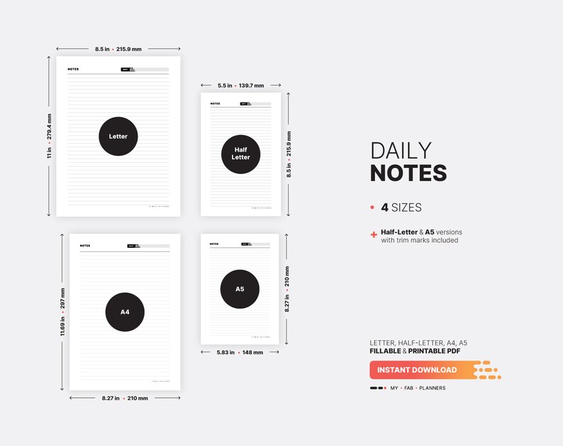 Daily Notes Taking & Writing Planner Page Template, Digital Organizer ...