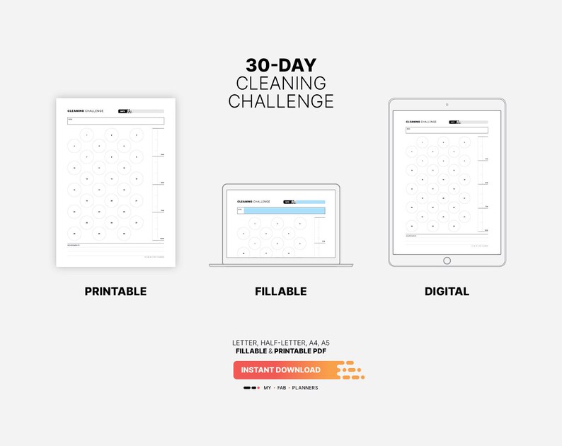 30-day Cleaning Challenge, Printable Declutter to Do List, Fillable ...