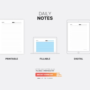 Daily Notes Taking & Writing Planner Page Template, Digital Organizer ...