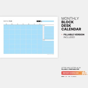 Monthly Block Desk Calendar, Fillable Blank Blocks Planner, Month at a ...