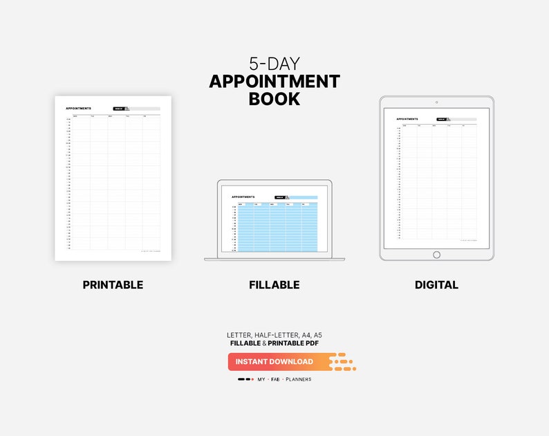 Undated Work Appointment Book, Weekly Hourly Planner, Fillable 15 ...