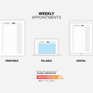Weekly Appointment Planner, Printable Work & Small Business Agenda, 15 ...