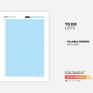 Fillable PDF Form Version Included for Things To Do List Template, Printable Daily, Weekly, Monthly, Quarterly, Yearly Task Management, Fillable Checklist Tracker, Simple Letter, Half-Letter, A4, A5 PDF Plan