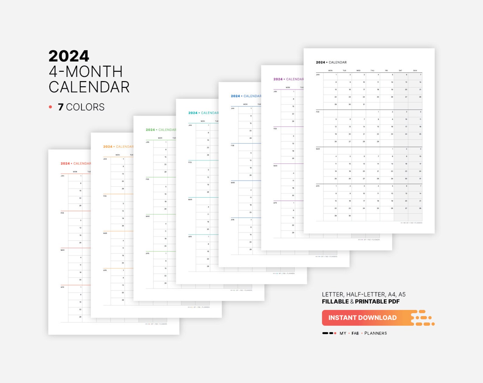2024 4 month calendar small business productivity goal etsy