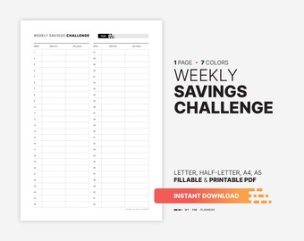 Weekly Savings Challenge, Fillable PDF Budget Tracker