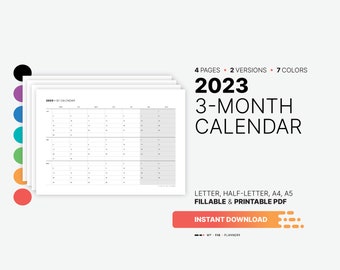 2023 3-month Calendar Printable Quarterly Work Plan Fillable - Etsy