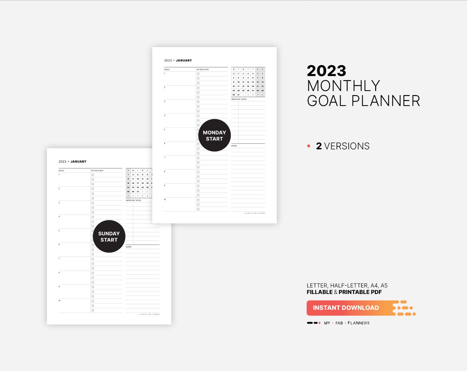 2023 Monthly Goal Setting Planner Printable Long Term Life Etsy