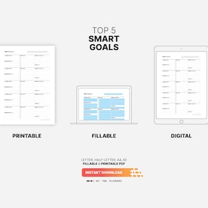 Top 5 SMART Goals With Action Plan, Goal List & Setting Printable ...