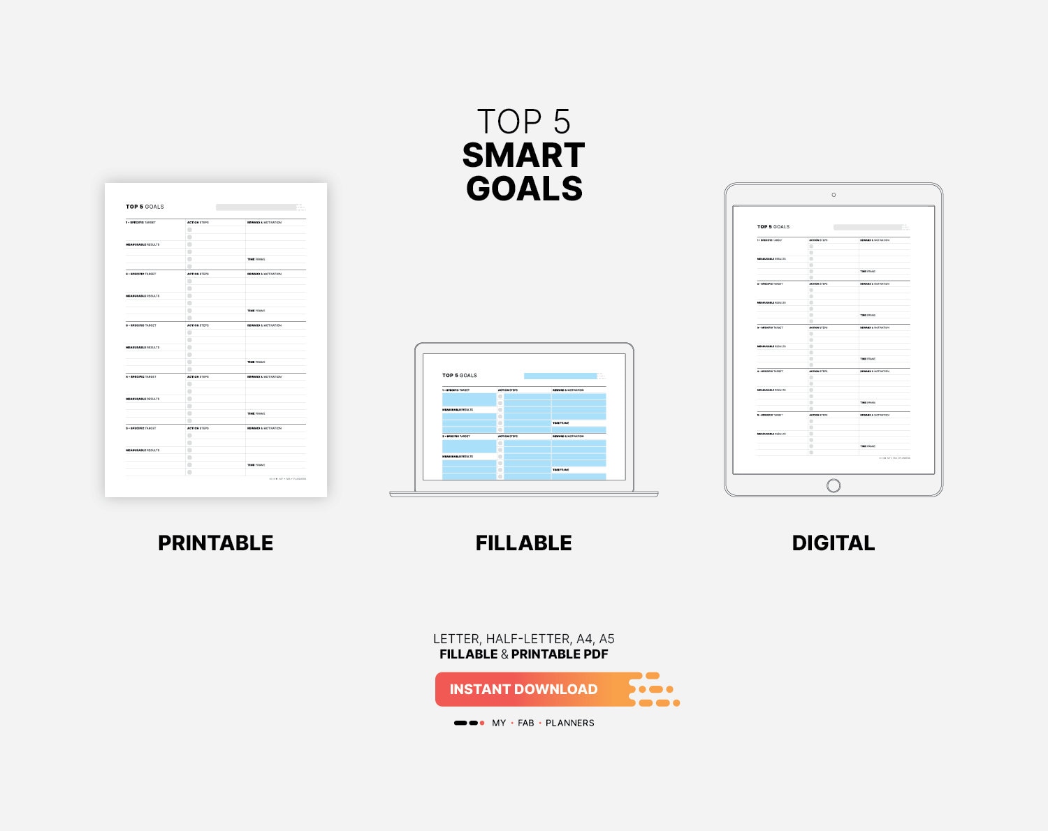 Top 5 SMART Goals With Action Plan Goal List & Setting Etsy