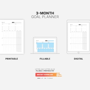 3-month Goal Planner &amp; Calendar, Fillable Yearly, Quarterly Goals ...