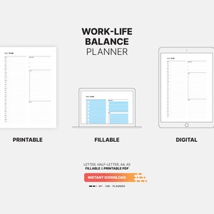 Daily Work Life Balance Planner, Fillable Goals, Time Slots, To-do List ...