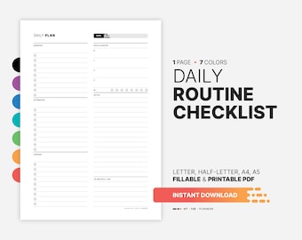 Daily Routine Checklist, Fillable Printable Planner (PDF)