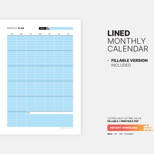Lined Monthly Calendar, Fillable Printable PDF, Undated Planner - Etsy