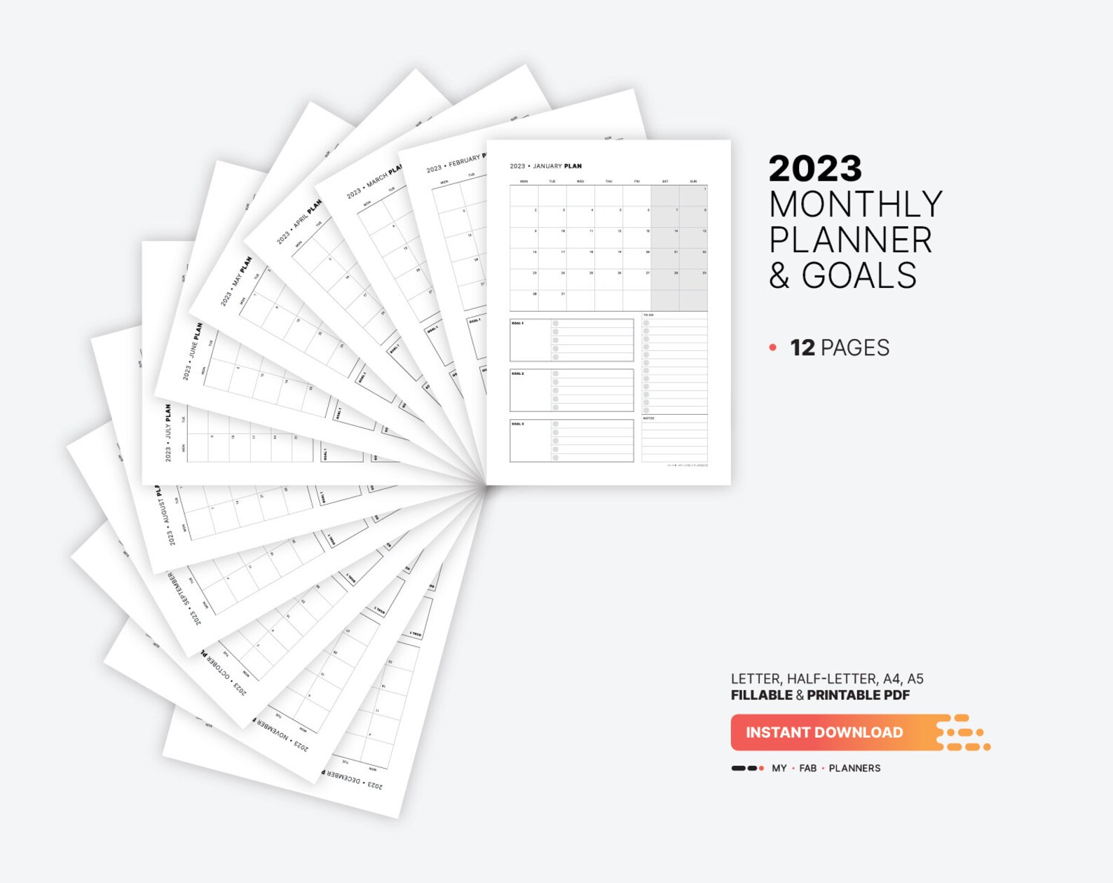 2023 Monthly Planner Goals Template Fillable Goal Setting Etsy 2023 monthly planner goals template fillable goal setting etsy