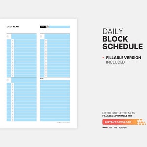 Daily Block Schedule Planner, Hourly Task Checklist, Tracker &amp; Manager ...