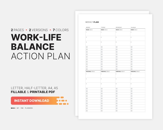 Weekly Work-life Balance & Action Plan Goal Setting Log | Etsy