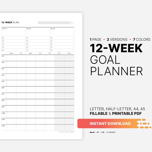 12week Goal Planner Fillable Work & Productivity Tracker Etsy