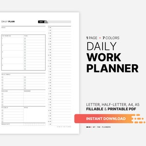 Daily Work at Home Planner, Printable Office Productivity Organization, Fillable Small Business Day Schedule, Simple To Do List PDF Template