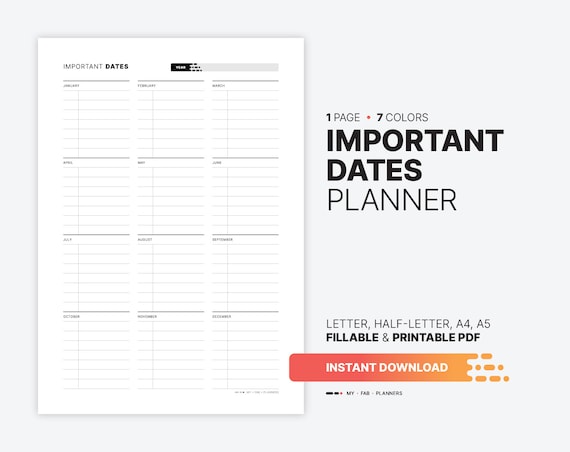 Important Dates To Remember Printable