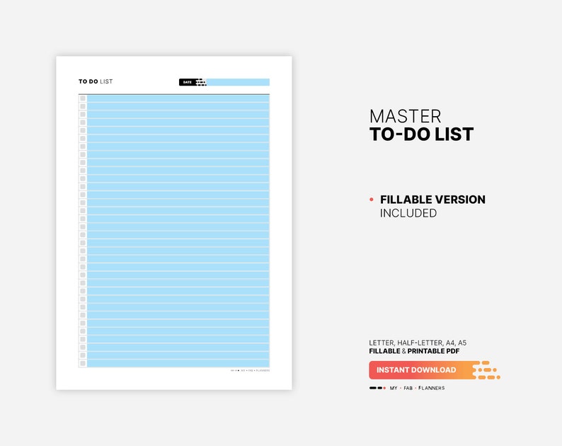 Master to Do List, Get Organized Planner, Printable Things to Do