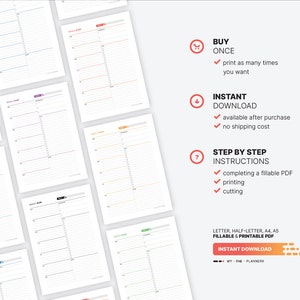 ✔ Buy once and print as many times you want.
✔ Instant download available after purchase and no shipping costs.
✔ Step by step instructions for completing a fillable PDF, printing and cutting My Fab Planners inserts.