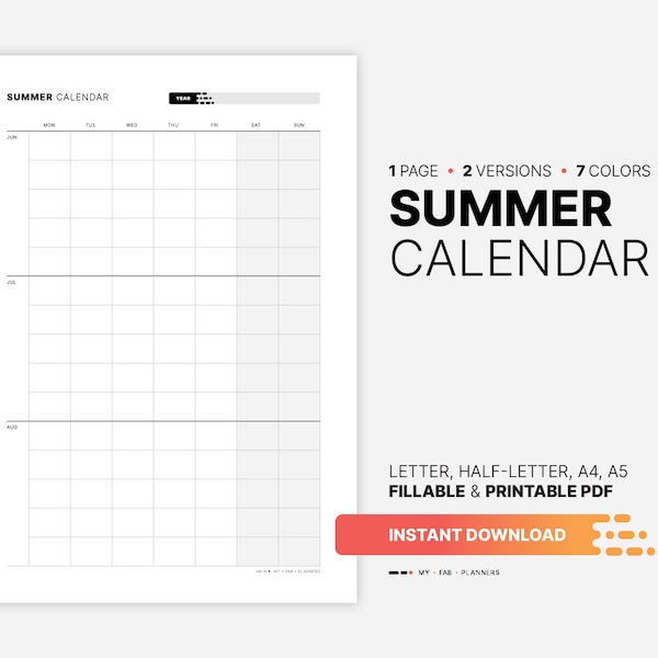 Summer Calendar, 3 Month Family Fun Planner, Seasonal Holiday Activities, Fillable Quarterly Goals Template, Printable Bucket List PDF