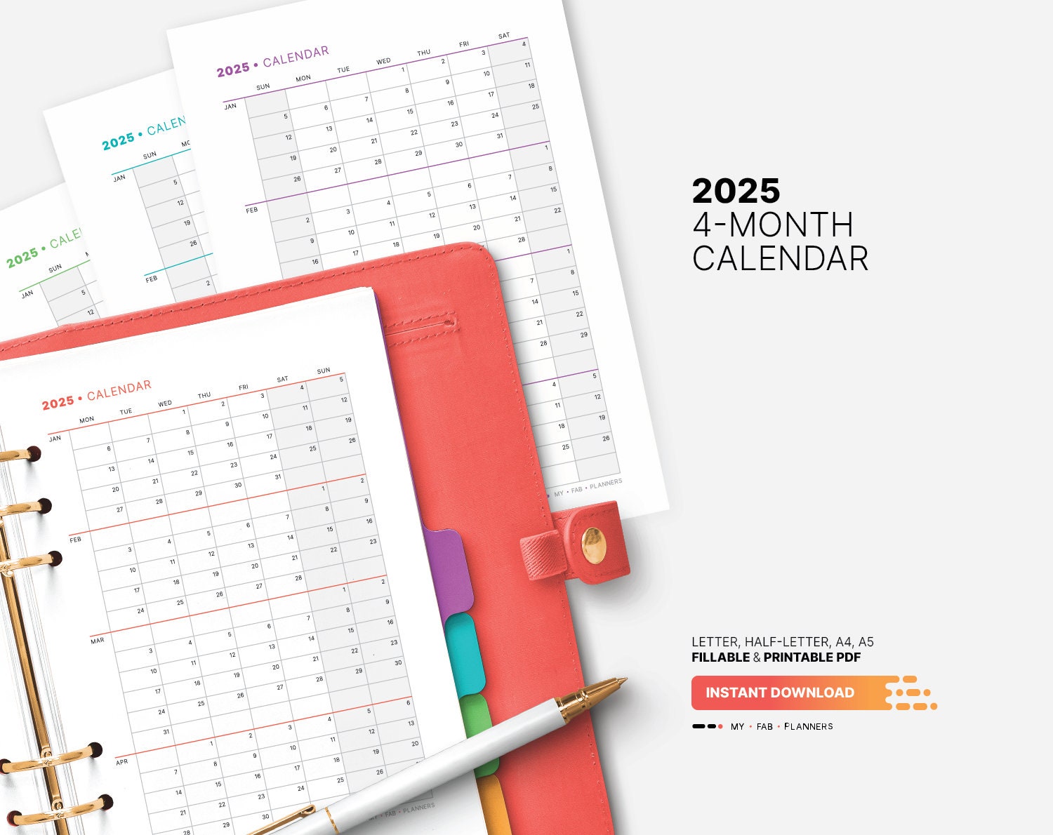2025 4-month Calendar, Fillable Dream Life & Work Productivity Goals, Printable Small Business Important Dates Planner, PDF Digital Template - Etsy 4-month-calendar-customizable-printable-2025-calendar-planner-4-month-calendar-at-a-glance-instant-download-letter-a4-size-etsy