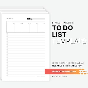 Things To Do List Template, Printable Daily, Weekly, Monthly Work, Home Task Management, Fillable ADHD Organization Checklist Tracker PDF