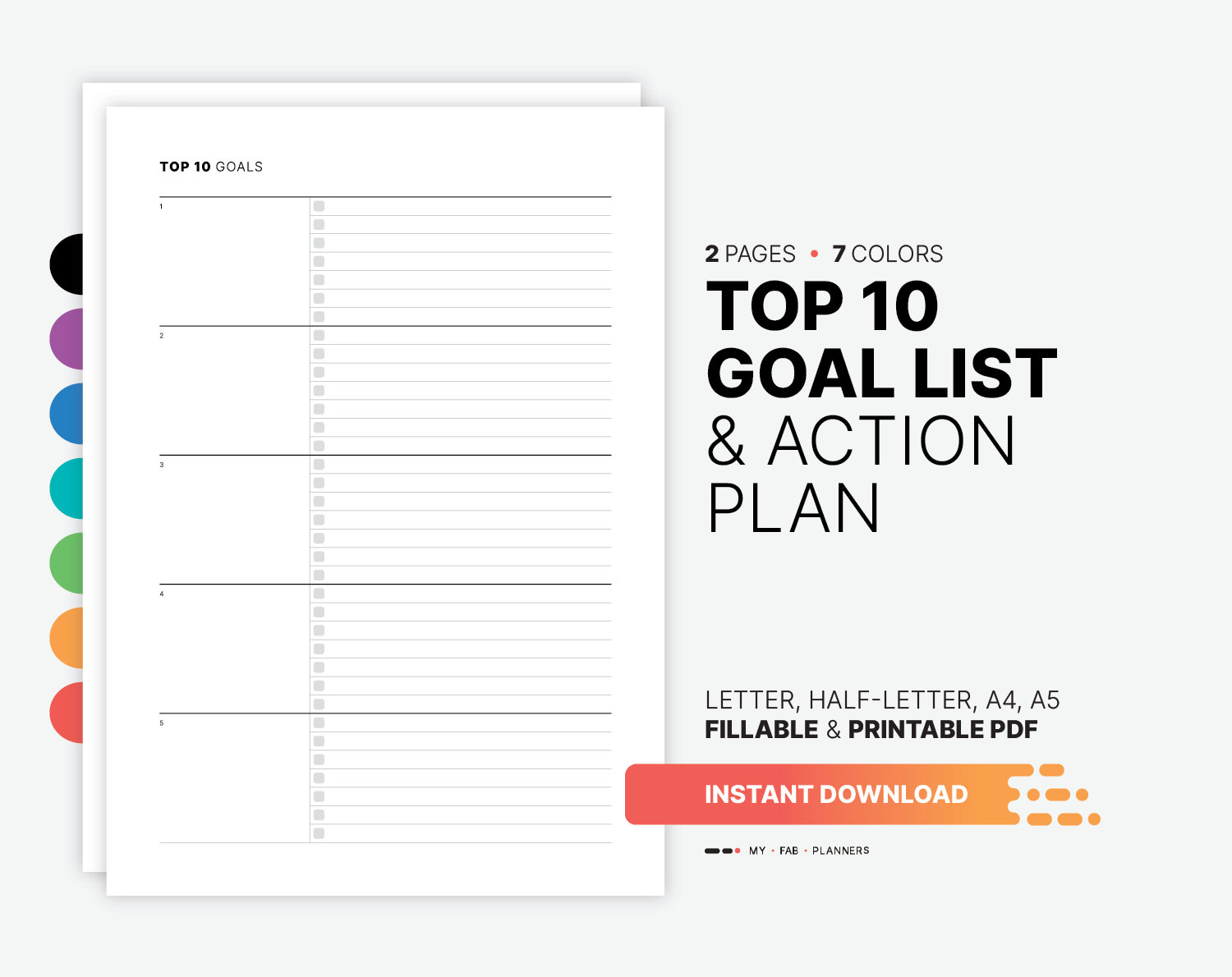 top 10 zielliste & aktionsplan, messlatte zum ausdrucken und