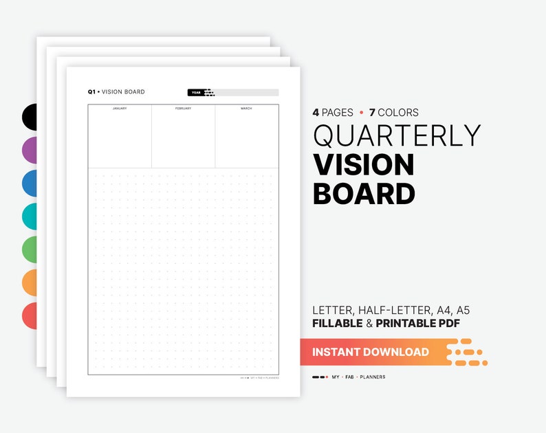Quarterly Vision Board With 3-month Plan, Fillable Goal Dashboard ...