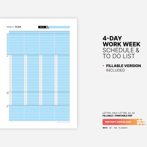 4-day Work Week Schedule, Fillable Things to Do List, Printable Work at ...