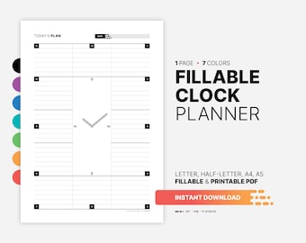 Fillable Clock Planner, Daily Routine Printable (PDF)